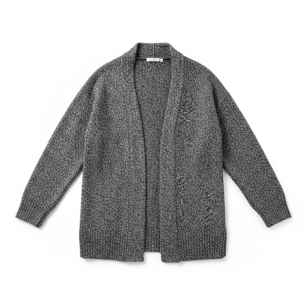 GAP Womens Alpaca Blend Open Chunky Knit Cardigan Black White Marled XS Academia